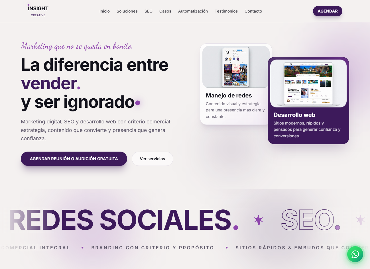 Responsive mockup of the Insight Creative website on laptop and mobile